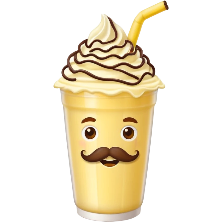 banana milkshake in a take-out cup with mustache emoji