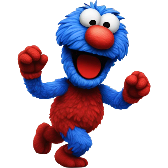 a blue and red elmo running around in a panc emoji