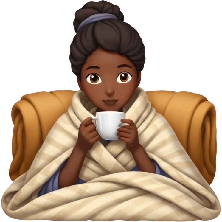 black girl wrapped in blanket drinking tea emoji