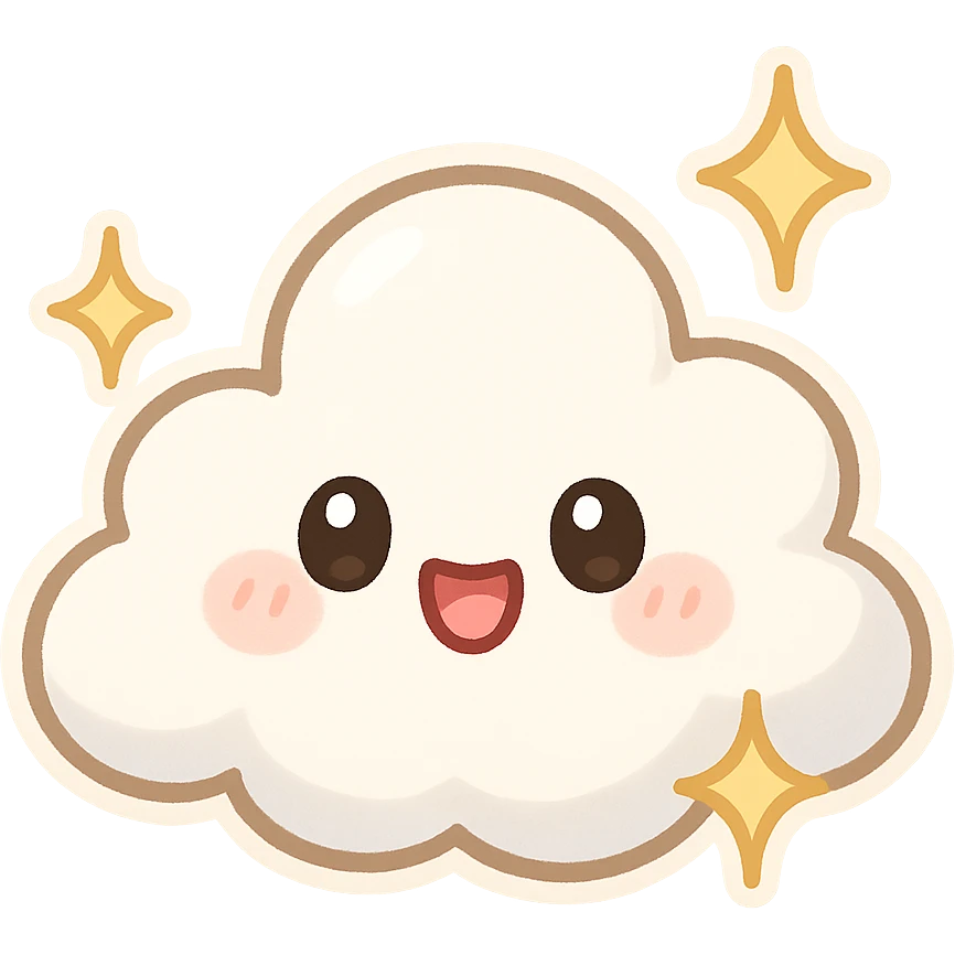 chibi sticker-style cloud with sparkles, cute and exaggerated emoji