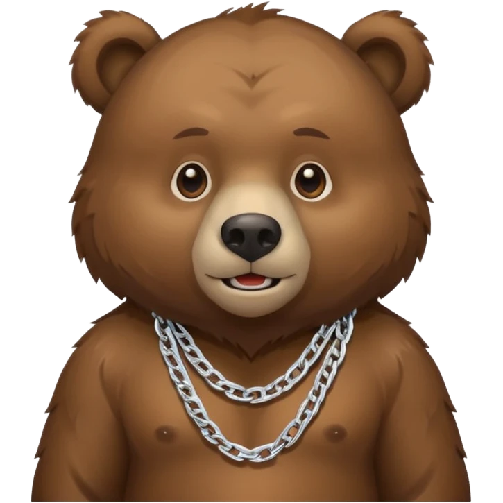 cute Russian grizzly bear wearing a silver rapper chain emoji