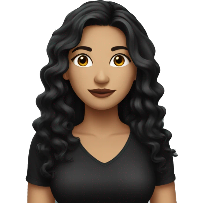 Pretty Latina woman with long black wavy hair and black shirt emoji