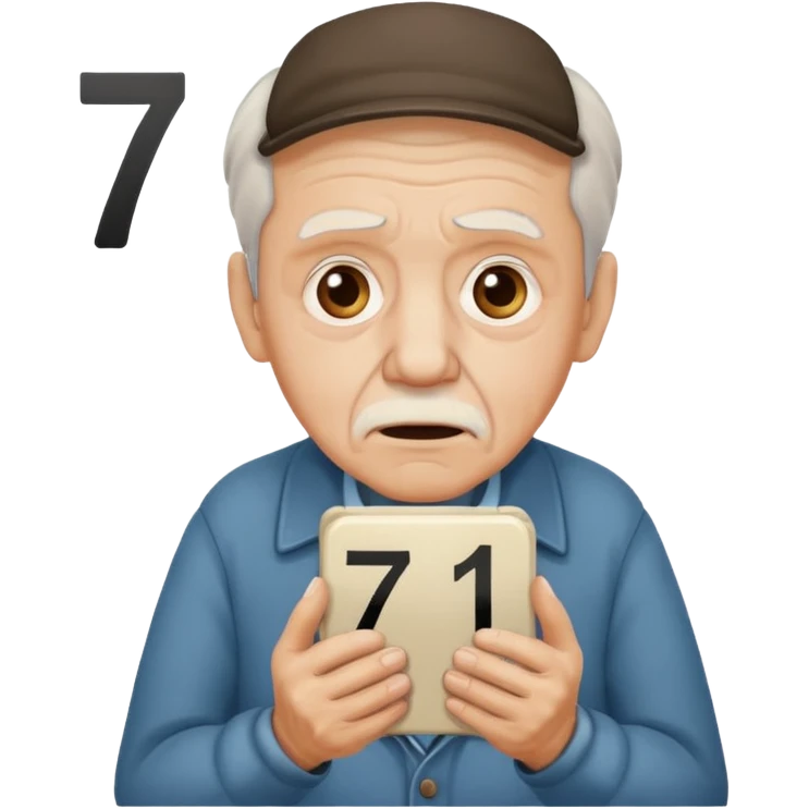 generate iphone emoji of a old gguy hold '7' and '11' numbers on hands scaried emoji