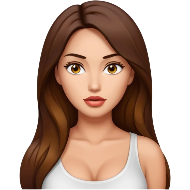 beautiful woman emoji, adult, large breasts, monolid eyes, tan skin, full lips, long hair, white top, Megan Fox style emoji