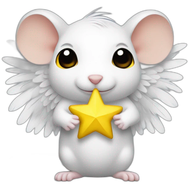 rat with white feather angel wings who is holding a yellow star emoji