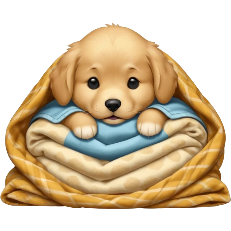 golden retriever puppy sleeping with a blanket emoji