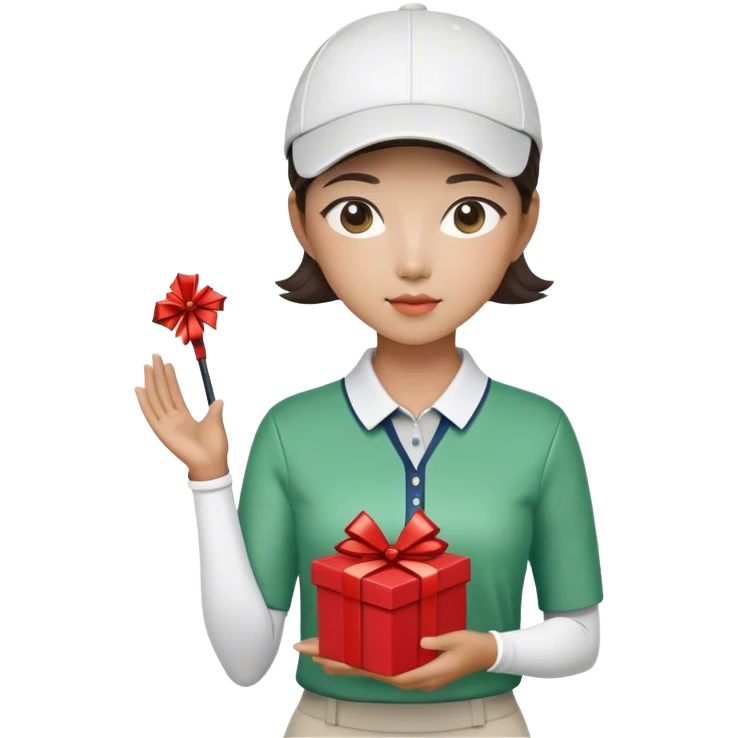 Korean Female Golf player with gift nice outfit emoji