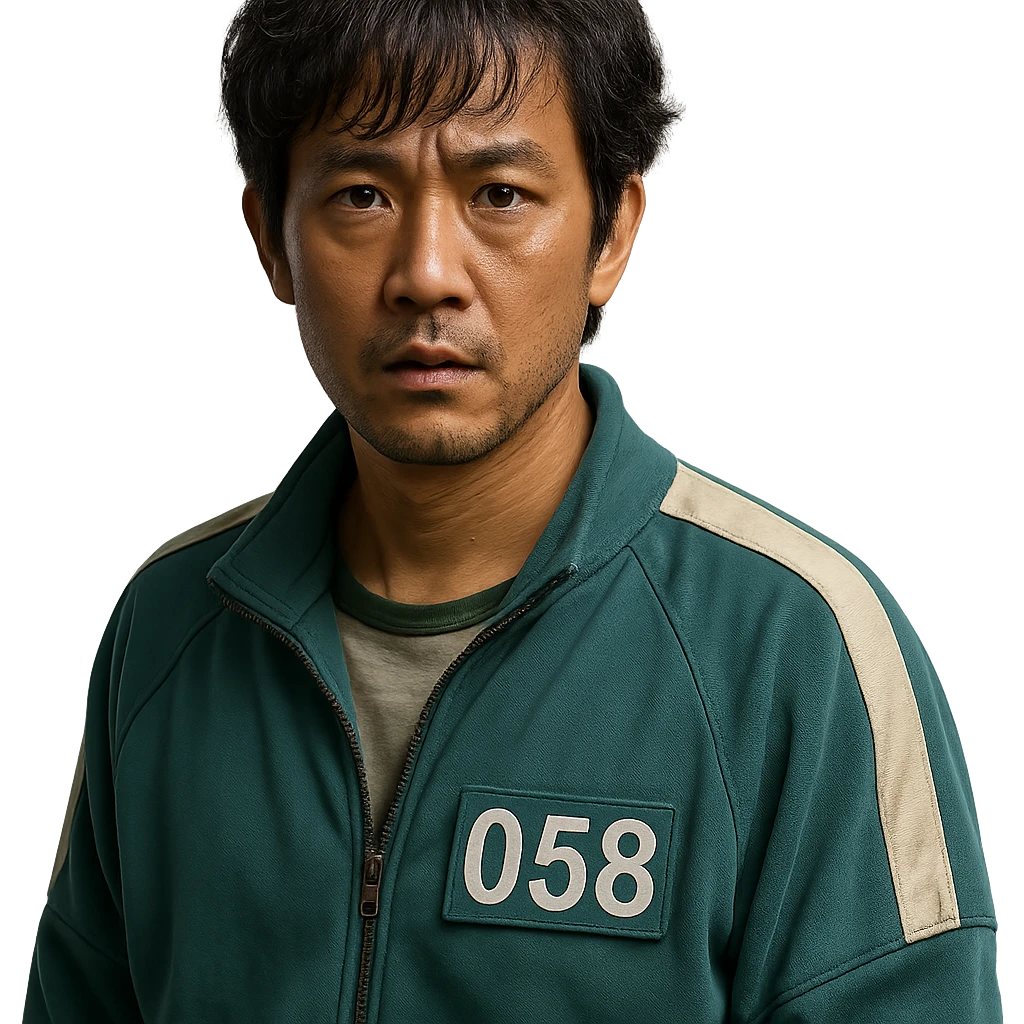 Squid Game Season 2, individual character, clear depiction, new unique main character, detailed, realistic, no specific art style emoji