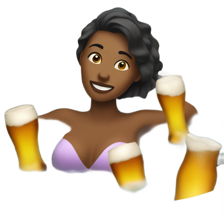 Woman in hot tub with beer emoji