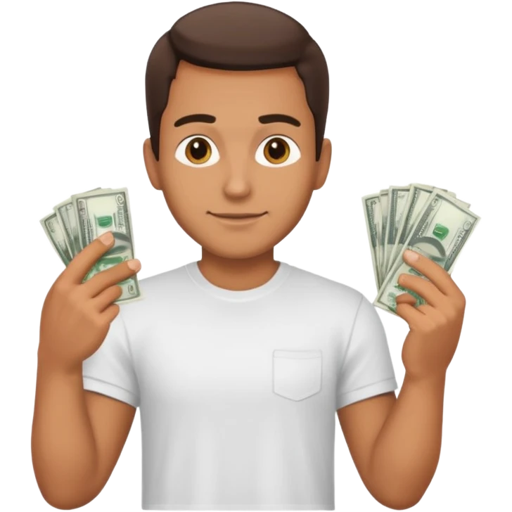 an American man with money in his hands wearing a T-shirt emoji