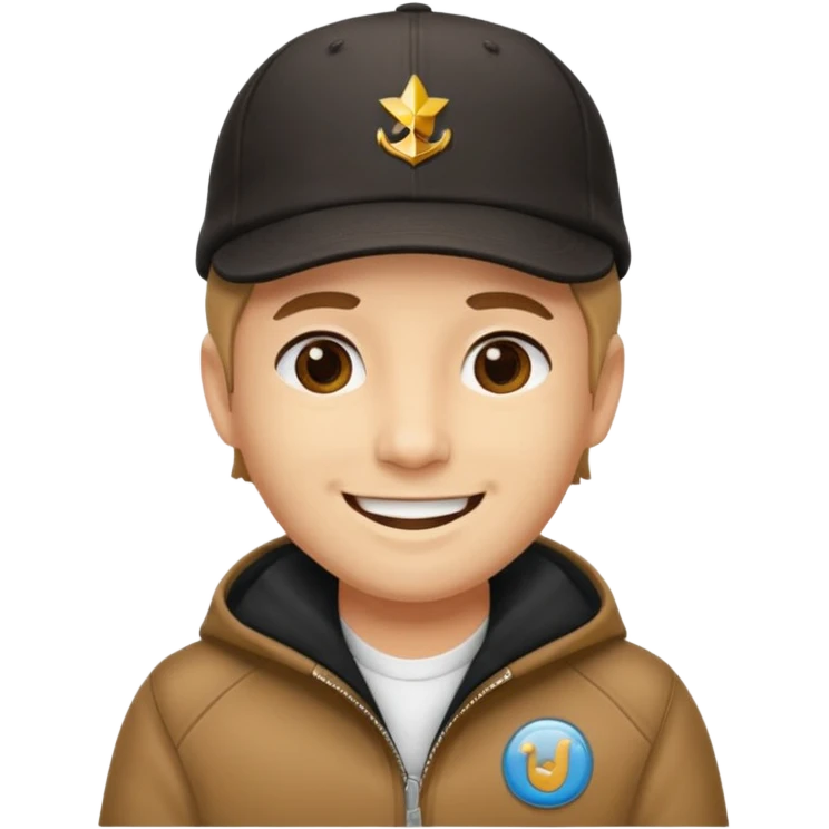 Créame a un chico blanco con gorra negra con el pelo castaño y qué tenga una chaqueta blanca más animado emoji