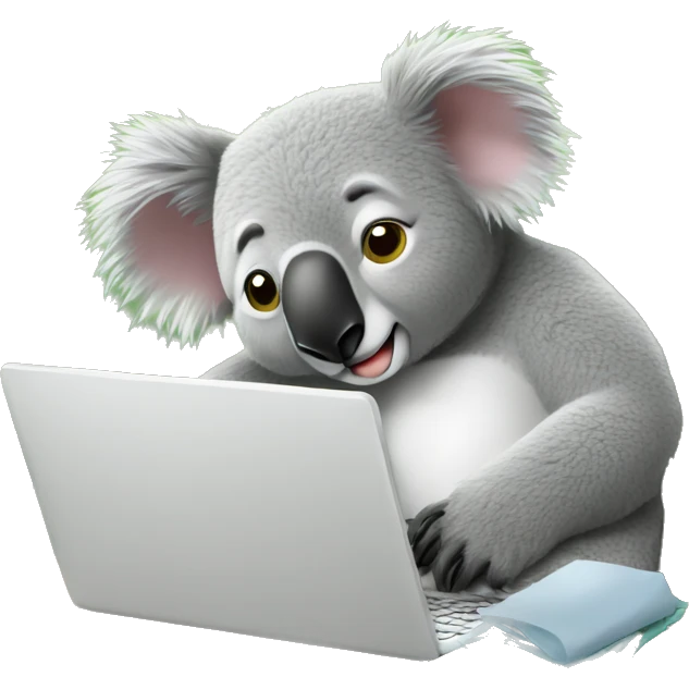 sick koala on the couch with computer emoji