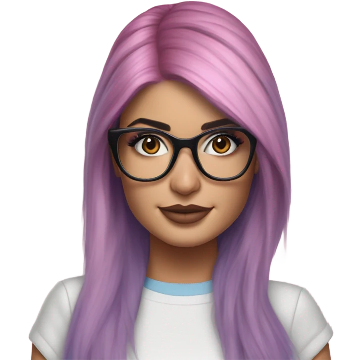 Photo Realistic kylie jenner stylish pink hair BLUE eyes and glasses dress emoji