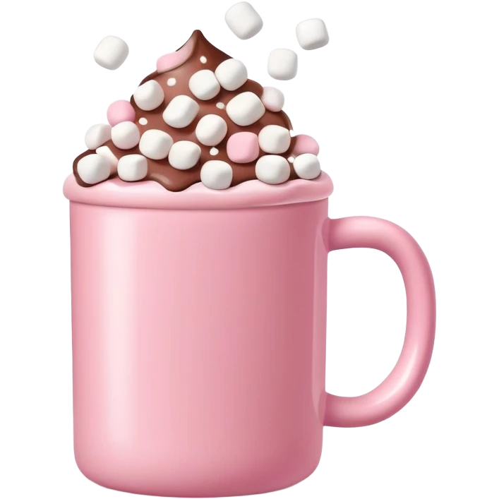 hot chocolate in a pink mug with mini marshmallows floating on top emoji