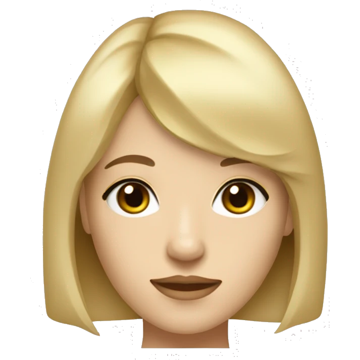 Create a stylized portrait of a woman with light blonde, slightly wavy shoulder-length hair and bangs. She has light skin and large, expressive hazel eyes with eyeliner.  emoji