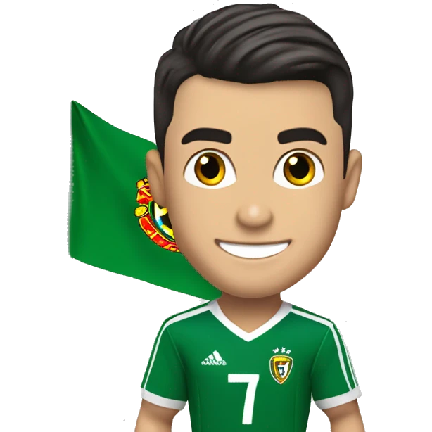 cristiano ronaldo con una bandera de excel y adentro de la bandera quiero el nombre "centro academico excel pro" emoji