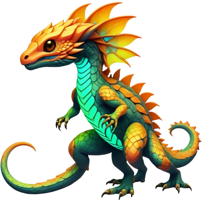 Exotic futuristic lush warm-colored neon Fakémon-creature (full body) emoji