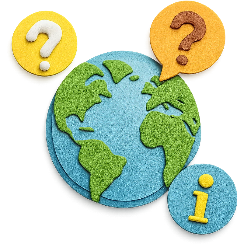 paper craft style globe with quiz icons emoji
