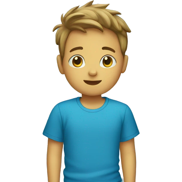 A boy with a curtain and a blue T-shirt emoji