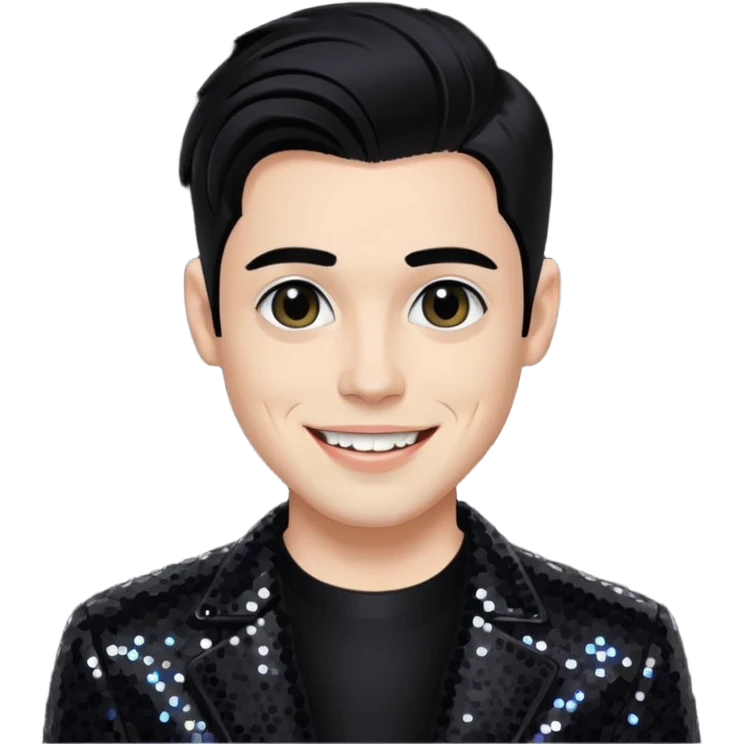 Sugar Bones, Male Electropop Singer from Confidence Man with black hair, black sequin outfit emoji