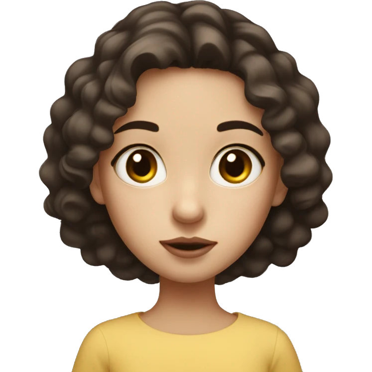 girl with white spots around her eyes, dark brown hair, brown big eyes and lips emoji