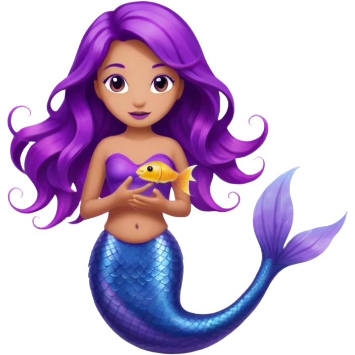 Purple tail mermaid with fish pet emoji