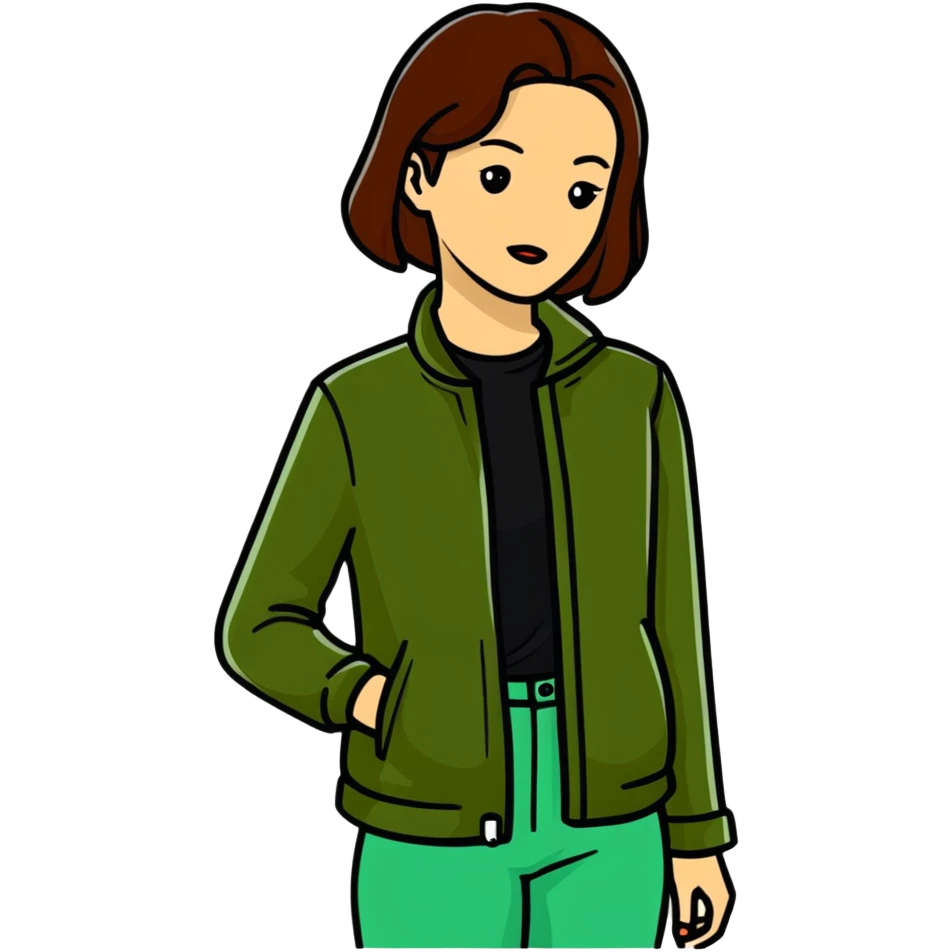woman wearing dark olive green jacket over a lighter green top emoji