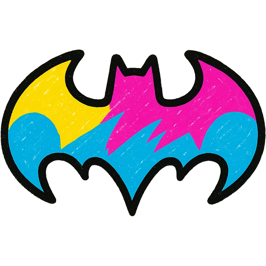 batman logo, vibrant colors, multicolored bat shape, playful and modern, no text emoji