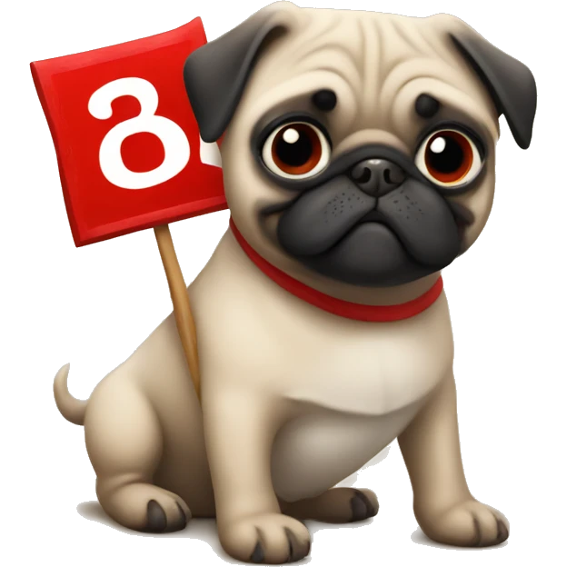 Pug holding a sign with a large red W on it  emoji
