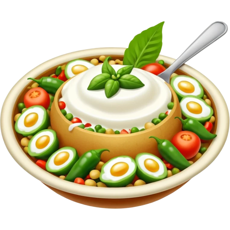 Pakistani dish named chaat its has yougurt and green chilli and vegetables in it emoji