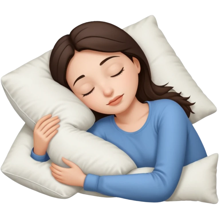 Brunette white skin girl white pillow sleeping emoji