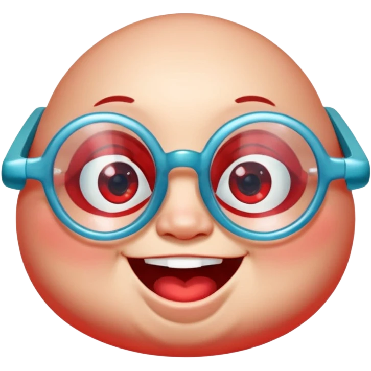 A single chubby crystal gemstone character wearing cute round glasses, chunky and irregular with faceted sides, [red], big glossy eyes behind the glasses and a wide happy smile, , high detail, soft lighting, centered on a plain dark background emoji
