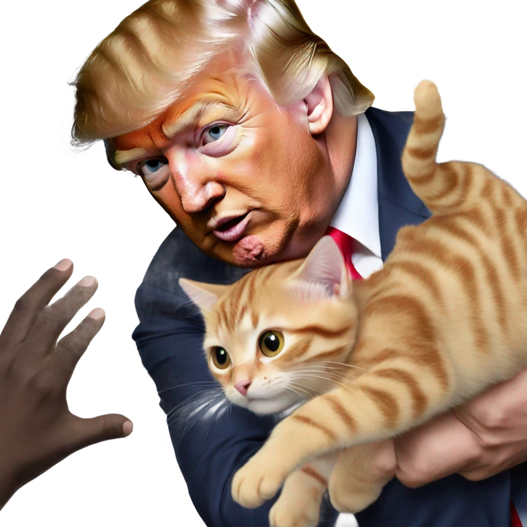 Hyper realistic Donald Trump grabbing a cat emoji