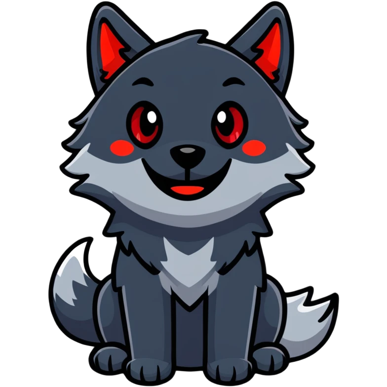 happy smiling black wolf with red eyes emoji