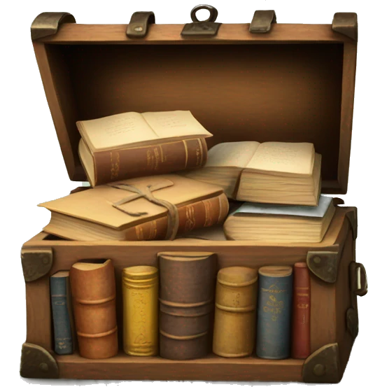open vintage chest with old books inside  emoji