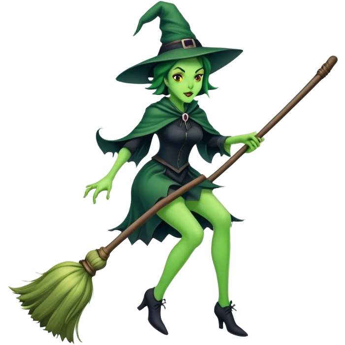 wicked witch riding a broom stick emoji