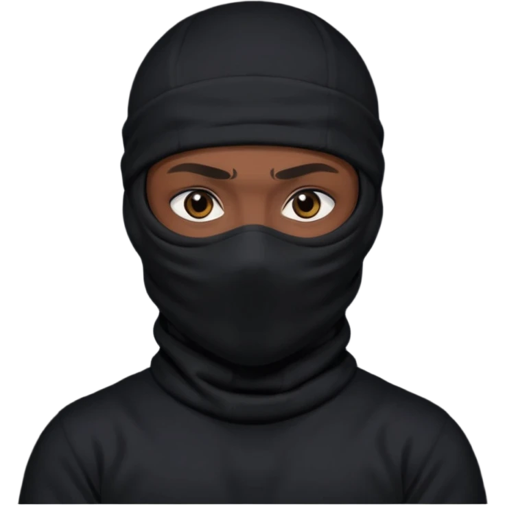 🥷🏽: inspire toi de cet emoji faisant en sorte qu’il est les mains sur les deux côtés de la tête, garde sa cagoule noir avec uniquement ses yeux apparent  emoji