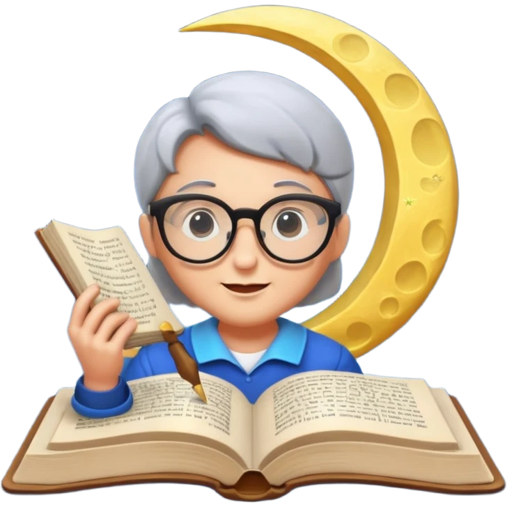moon reading spell book with glasses emoji