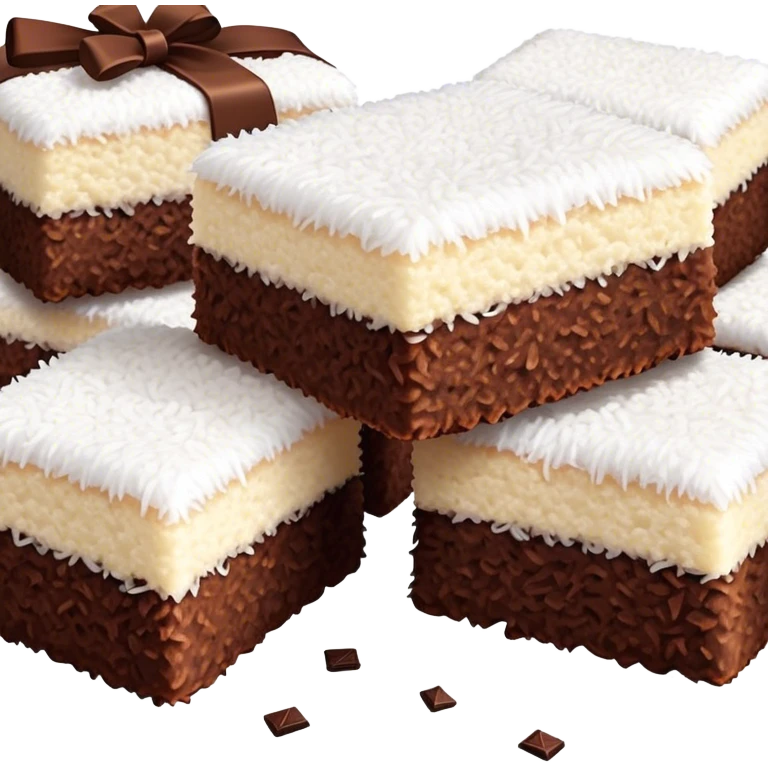 cinematic-realistic-lamingtons-dessert-emoji,-depicted-as-soft-sponge-squares-coated-in-chocolate-and-coconut-rendered-with-mouth‚äêwatering-detail-and-vibrant-lighting emoji