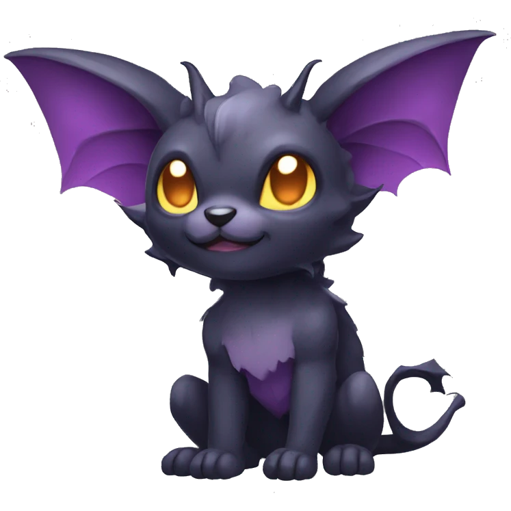 Cute cool fantasy dark-themed animal hybrid Fakemon with horns and bat ears full body emoji