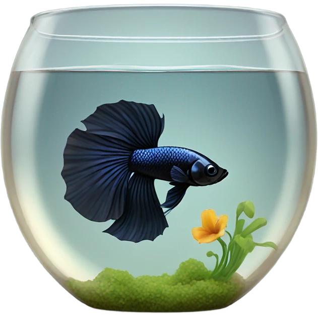 Over halfmoon Black beta fish in vintage bowl emoji