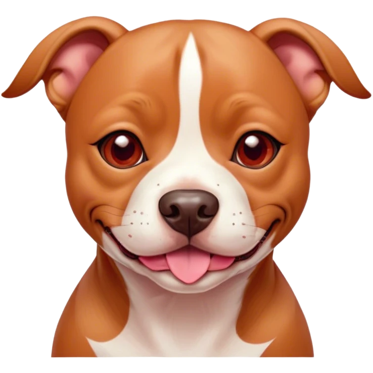 Cinematic Cute Red/Fawn Staffordshire Bull Terrier Portrait Emoji, Head tilted playfully and inquisitively, featuring a glossy red/fawn Fur with a vibrant sheen and delicate white accents, round, sparkling dark eyes filled with curiosity, Simplified yet irresistibly adorable features, highly detailed, glowing with a warm, friendly glow, high shine, affectionate and spirited, stylized with a touch of whimsy, bright and endearing, soft glowing outline, capturing the essence of a mischievous yet loving pup, so playful it feels like it could bound out of the screen and into your arms! emoji