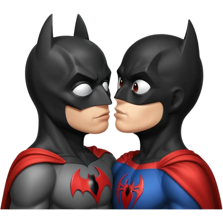 Batman and spiderman kissing emoji