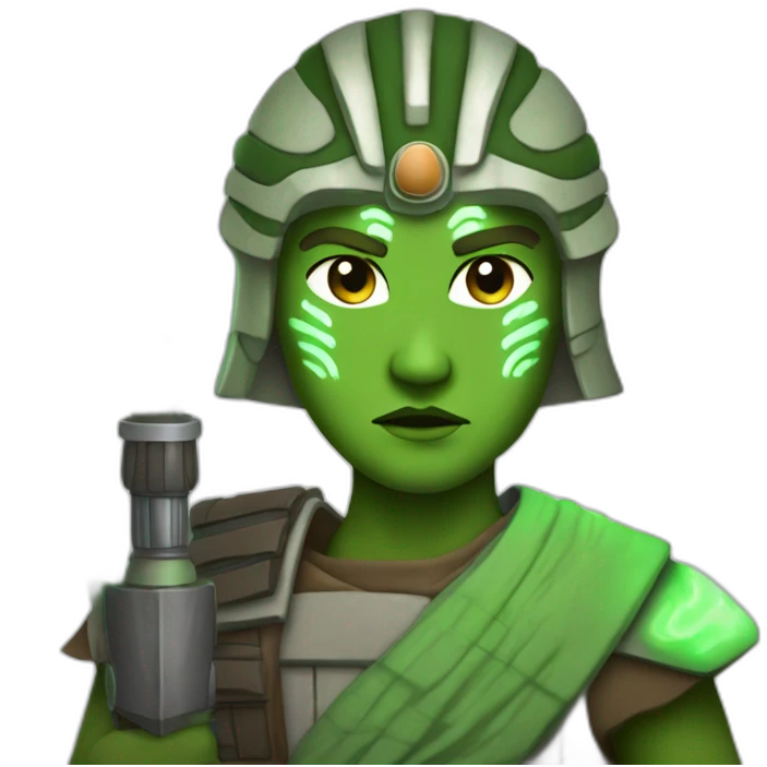 Ashoka Tano (Star Wars) with green lightsabers emoji