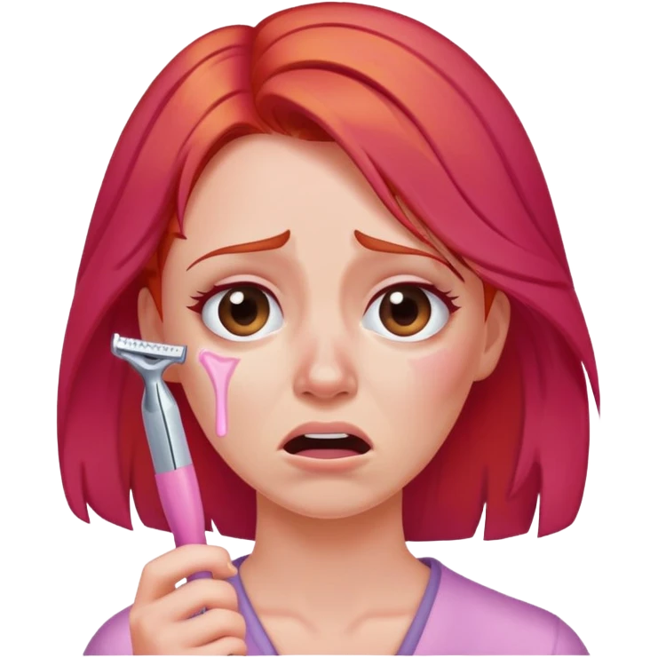 Red hair woman crying with pink razor  emoji