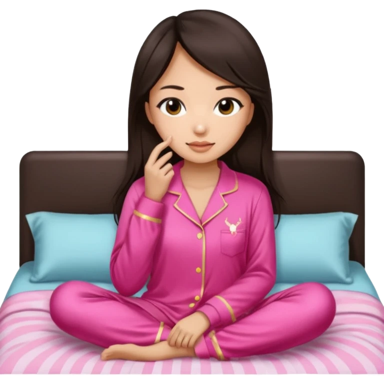 IT Girl, Asian, dark brown hair color, with big brown eyes, wearing Victoria's Secret pajamas emoji