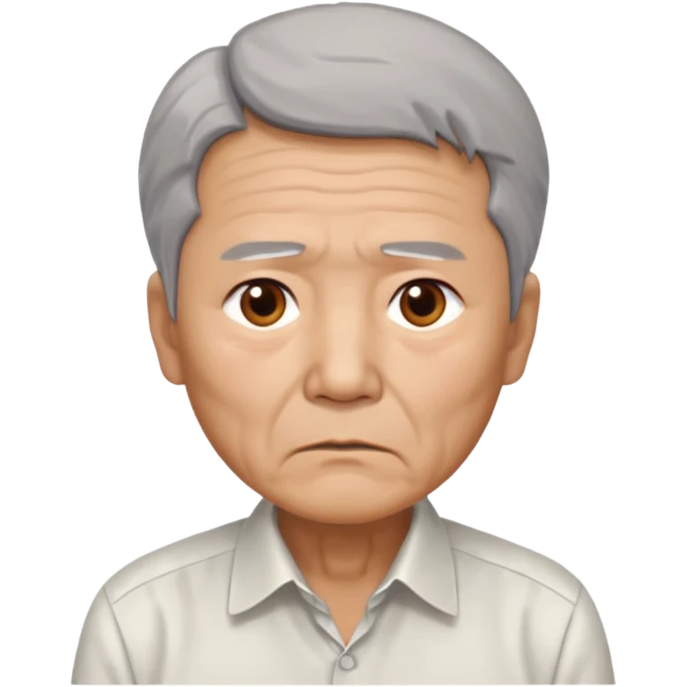 Chinese man 66 years old, worried tired expression, receding gray hair, brown eyes, rumpled formal shirt emoji