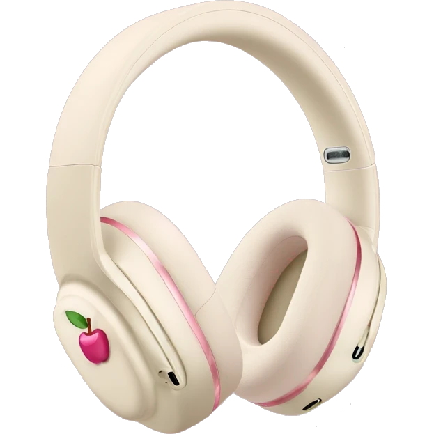 Cream colored Apple AirPods Max headphones with pink bows emoji