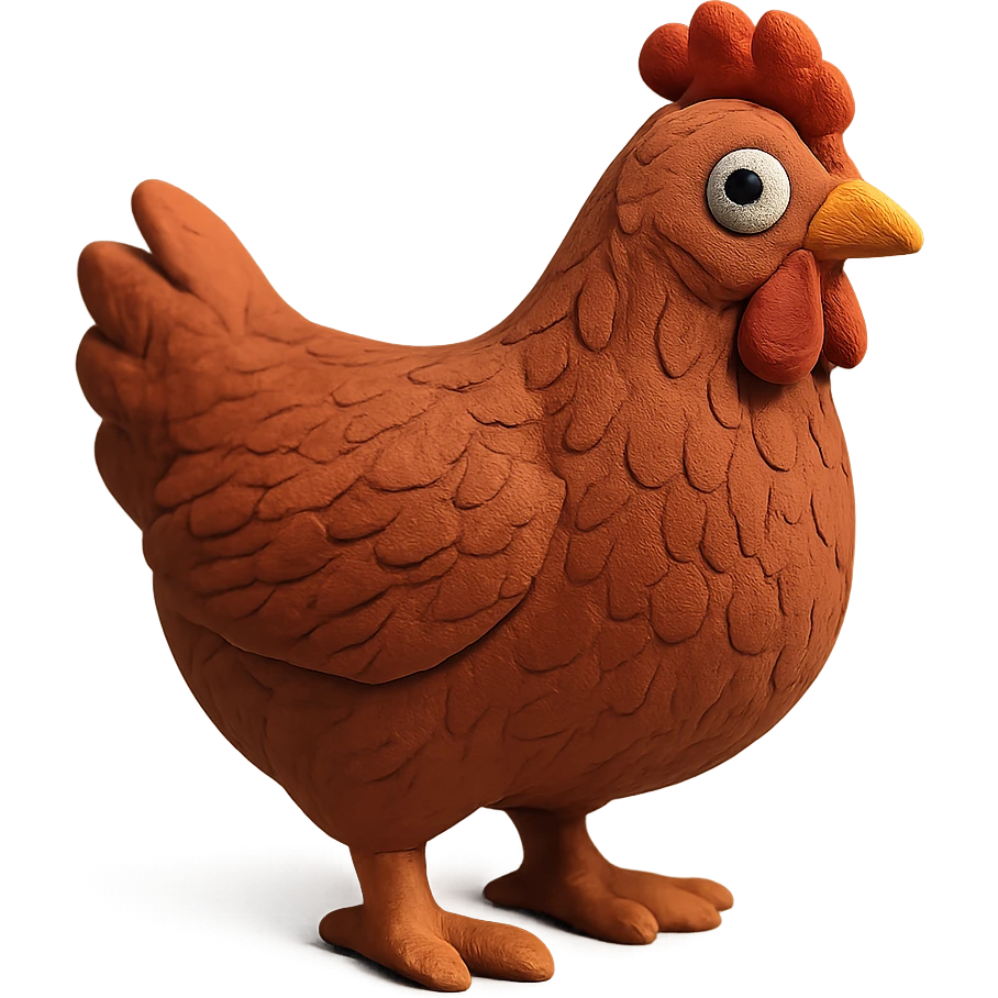 hen with realistic feather texture standing pose in claymation style emoji
