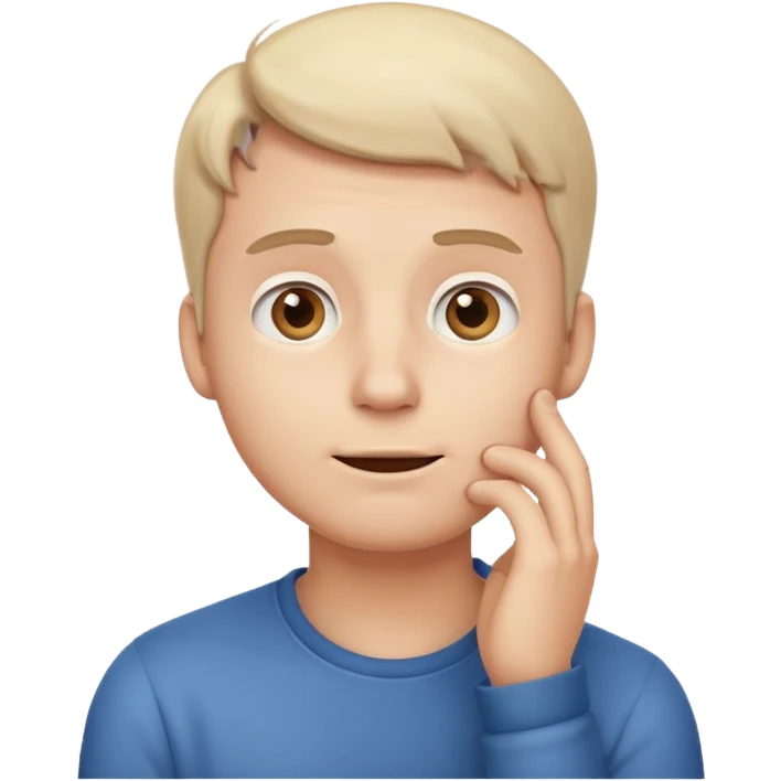 A iPhone type emoij guy white curious with his eyes looking up to a corner and his hand on his chin looking like hes curious  emoji